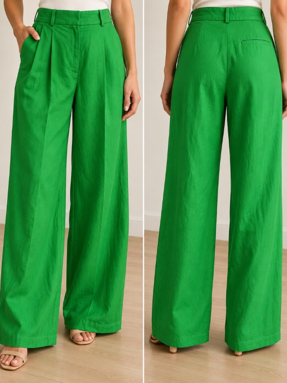 COS Green Wide-Leg Pleated Pants — Size 6